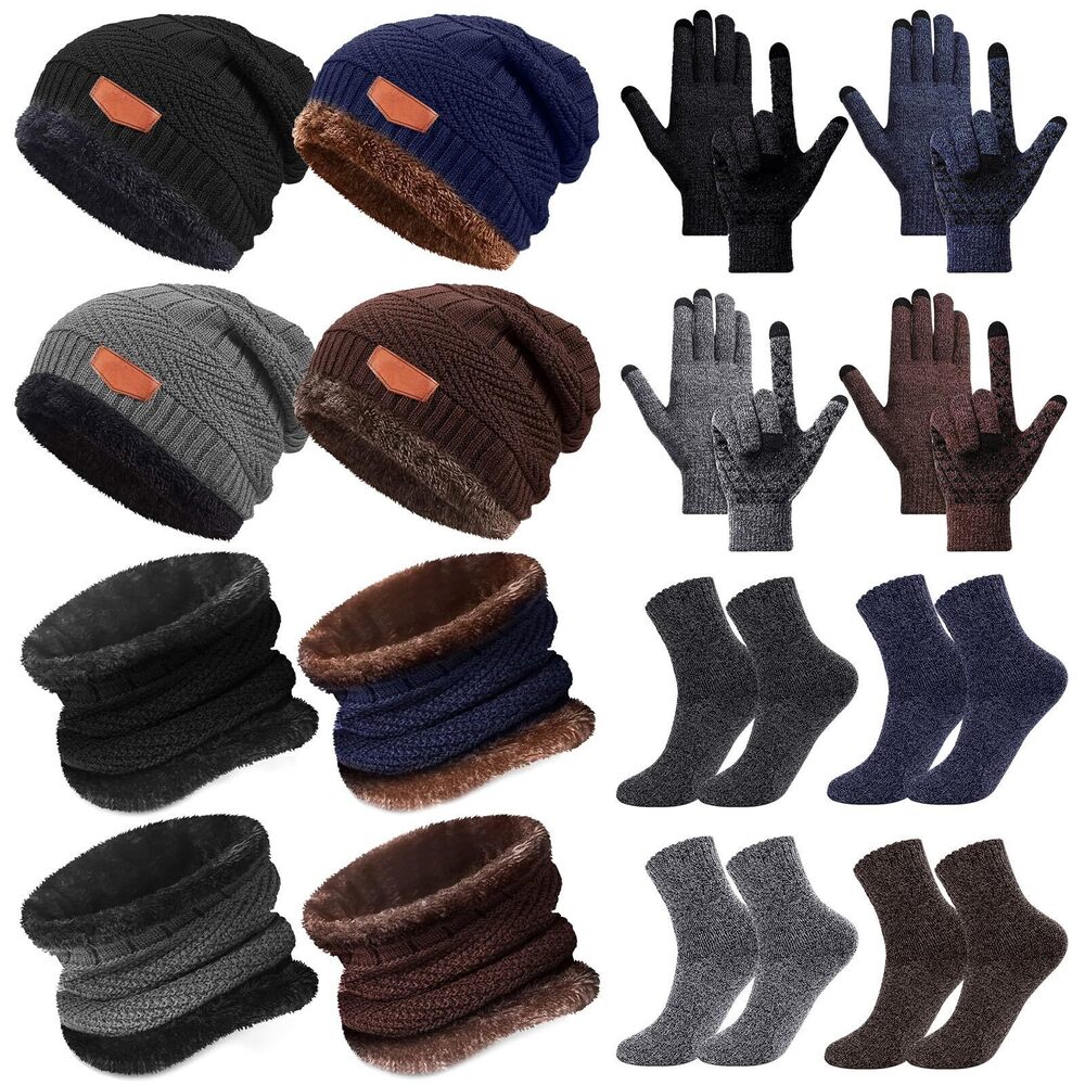 5569 16 Pcs Winter Hat Scarf Gloves Sock Set Knit Beanie Cap Neck Warmer